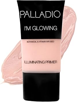 PALLADIO Palladio Im Glowing Illuminating Primer 067 oz Pearly Pink Makeup Primer for Face Contains Aloe Vera Grape Seed Oil Green Tea Brightens Complexion Combats Wrinkles Fine Lines Pores  - Image 1