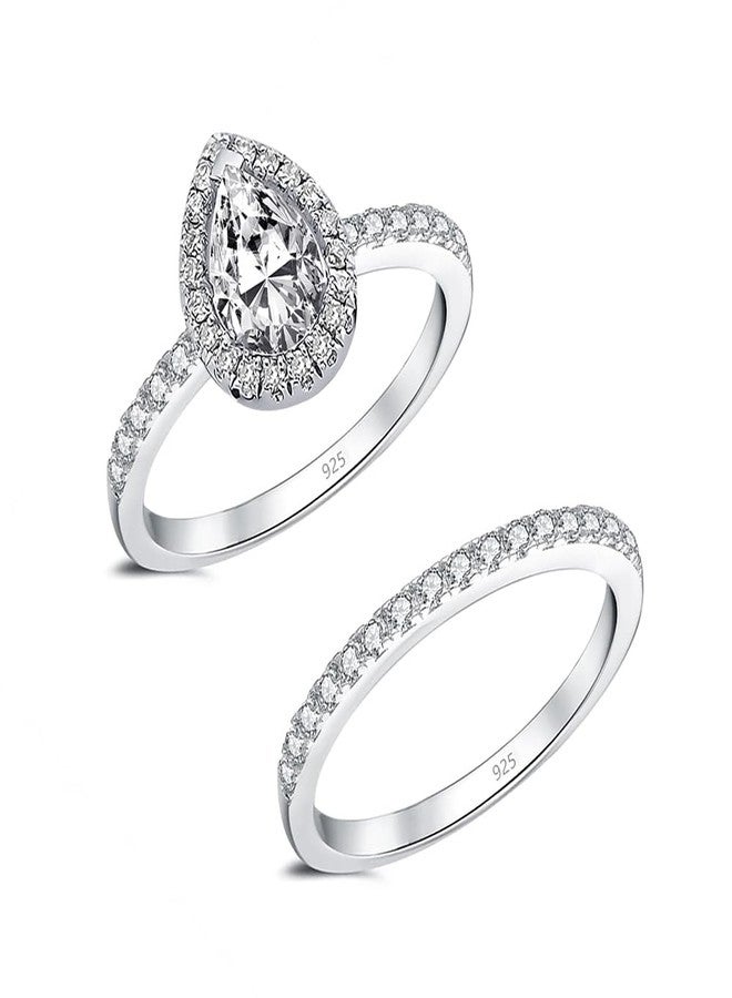 LeCalla 925 Sterling Silver Bridal Ring Sets for Women | Teardrop CZ Engagement Rings | Vintage Pear Shape Promise Rings for her Wedding Bands (Ring Size - 8 No.) - Image 1