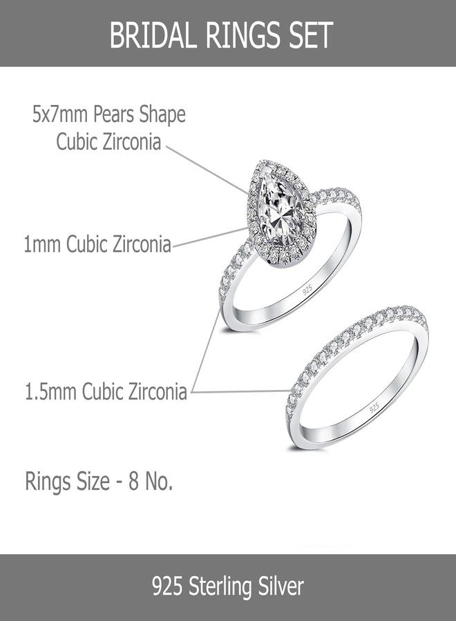 LeCalla 925 Sterling Silver Bridal Ring Sets for Women | Teardrop CZ Engagement Rings | Vintage Pear Shape Promise Rings for her Wedding Bands (Ring Size - 8 No.) - Image 3