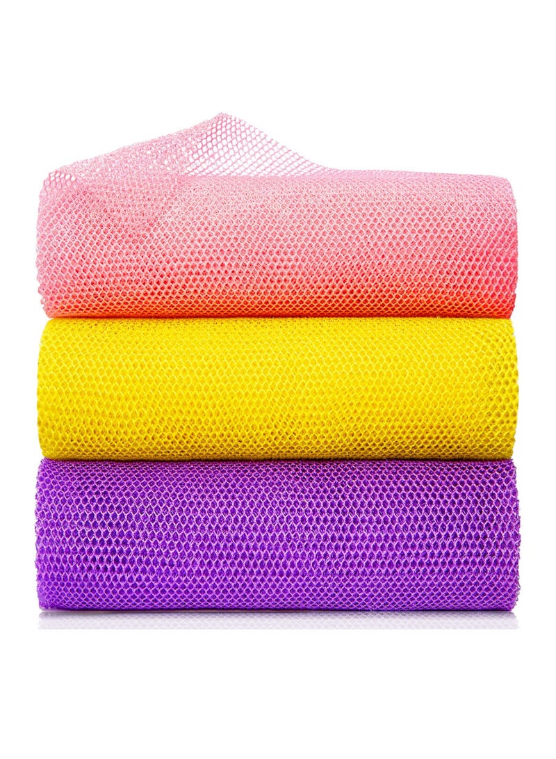 Accessorize Kingdom 3 African Net Bath Sponges - Exfoliating Scrubbers, Yellow, Pink, Purple  - Image 1