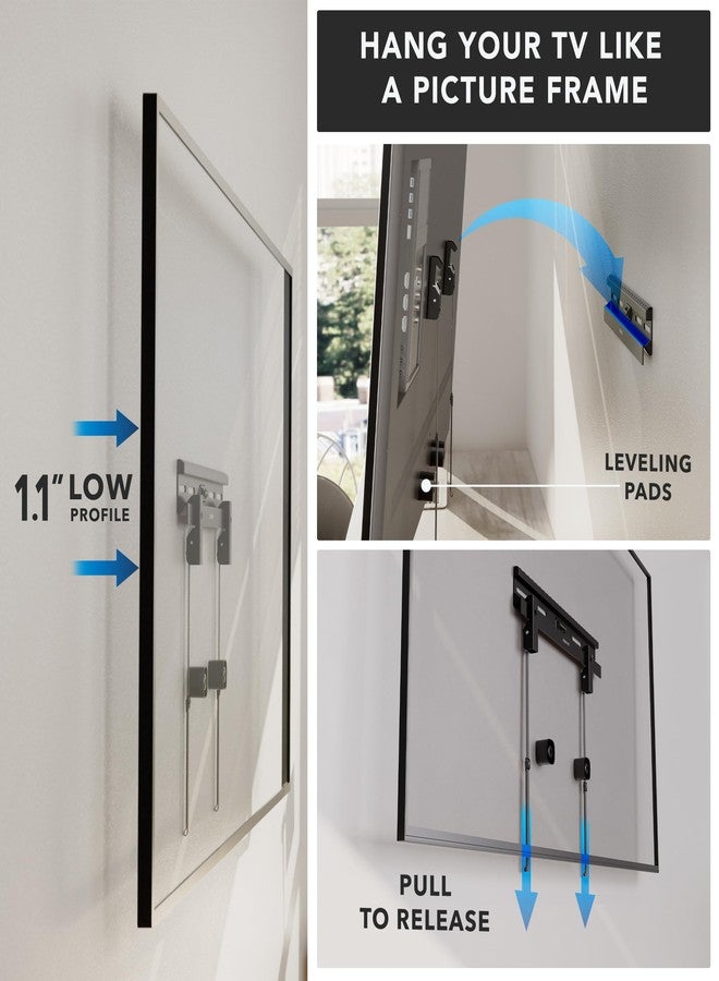 ماونت-إت! حامل تلفزيون جداري بدون دعامات من ماونت-إت!، حامل تلفزيون جداري بدون دعامات للشاشات المسطحة من 23 إلى 65 بوصة، سهل التركيب بدون حفر، تصميم نحيف بسمك 1.1 بوصة، يتحمل وزنًا يصل إلى 77/132 رطلاً، متوافق مع معايير VESA من 100x100 إلى 400x400 - Image 2