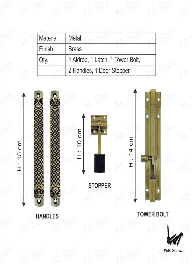 Ab Sab® Antique Finish Brass Door Accessories Fittings Kit Aldrop Set Standard Golden with Screws Design 2 (Pack of 1) - Image 3