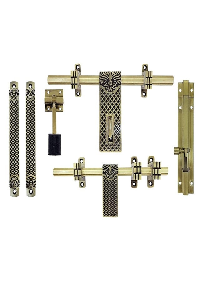 Ab Sab® Antique Finish Brass Door Accessories Fittings Kit Aldrop Set Standard Golden with Screws Design 2 (Pack of 1) - Image 1