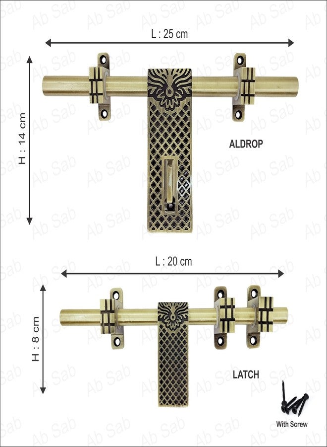 Ab Sab® Antique Finish Brass Door Accessories Fittings Kit Aldrop Set Standard Golden with Screws Design 2 (Pack of 1) - Image 2