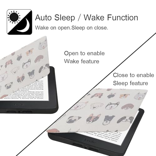 MOCA Case for Kindle Paperwhite 12th Gen 7" (2024) & Kindle Colorsoft 7" (2025), Slim PU Leather Cover with Auto Wake/Sleep, Magnetic Closure, Lightweight (Dogs) - Image 3