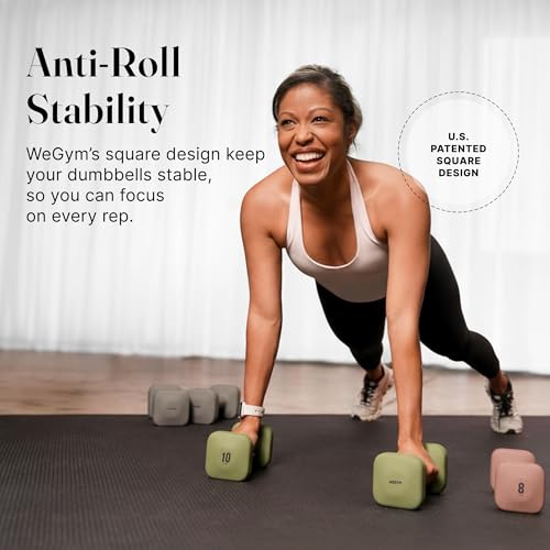 WeGym SafeGrip Square Dumbbells with Anti Slip Handles, Aesthetic Free Weights for Home Workouts, Stable Design Prevents Rolling during Floor Exercises (15LB, Pair Forest) - Image 3