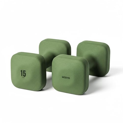 WeGym SafeGrip Square Dumbbells with Anti Slip Handles, Aesthetic Free Weights for Home Workouts, Stable Design Prevents Rolling during Floor Exercises (15LB, Pair Forest) - Image 1