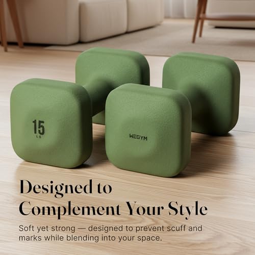 WeGym SafeGrip Square Dumbbells with Anti Slip Handles, Aesthetic Free Weights for Home Workouts, Stable Design Prevents Rolling during Floor Exercises (15LB, Pair Forest) - Image 4