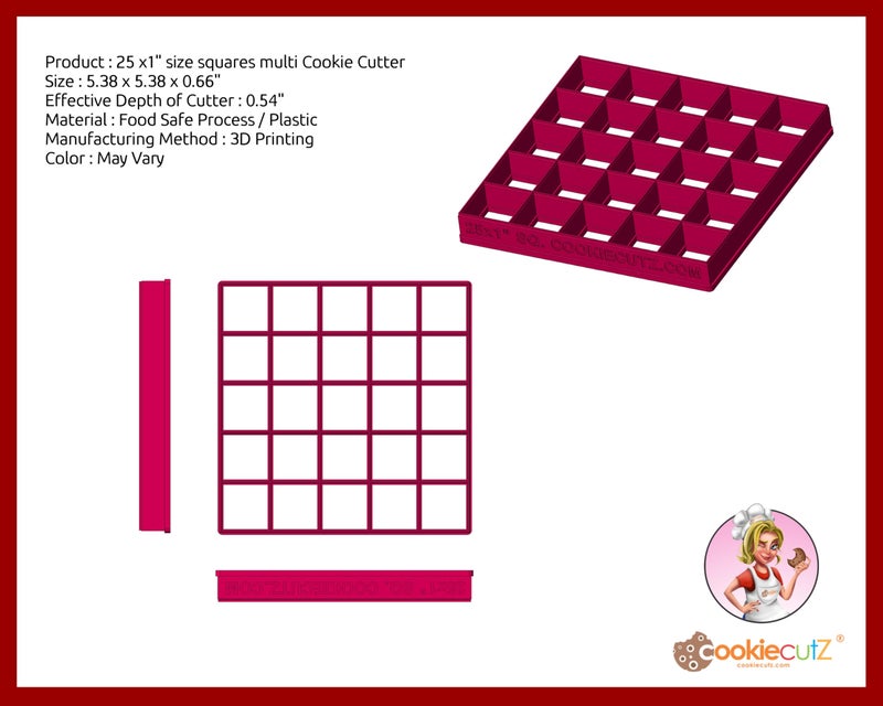 Cookie Cutz 25 x1" size squares multi Cookie Cutter (5 x 5 in) - Image 2