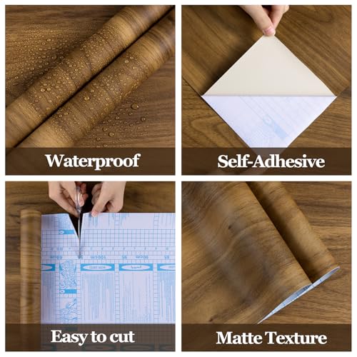 COSNIGHT Wood Contact Paper Peel and Stick - Brown Self Adhesive Vinyl Wrap Wooden Grain Waterproof Wallpaper - 15.7''x120'' Removable Nature Wall Paper for Cabinet Countertop Kitchen - Image 2