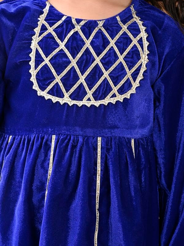 superminis Girls Velvet Gotta Work Kurti with Elasticated Waistband Sharara Set (18-24 Months, Blue) - Image 5