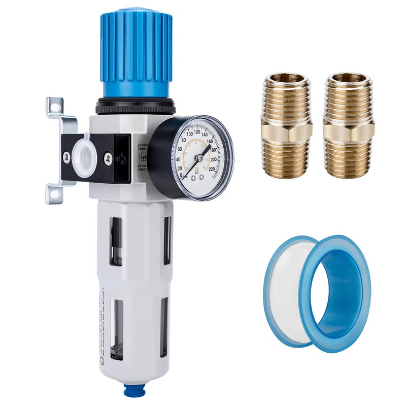 NANPU 12 NPT High Pressure Compressed Air Filter Regulator WaterOil Trap Separator Gauge0230 psi Poly BowlSemiAuto Drain Bracket