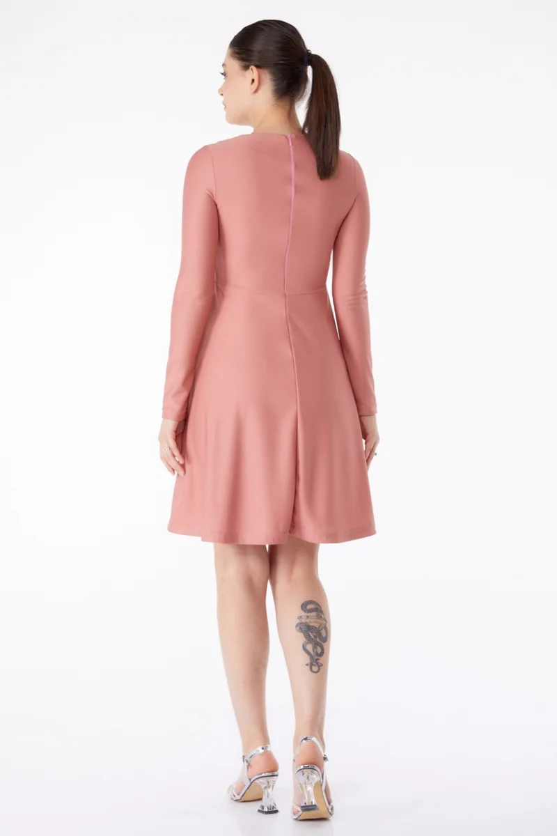 Tofisa Plain Crew Neck Women's Pink Mini Evening Dress - 13191
