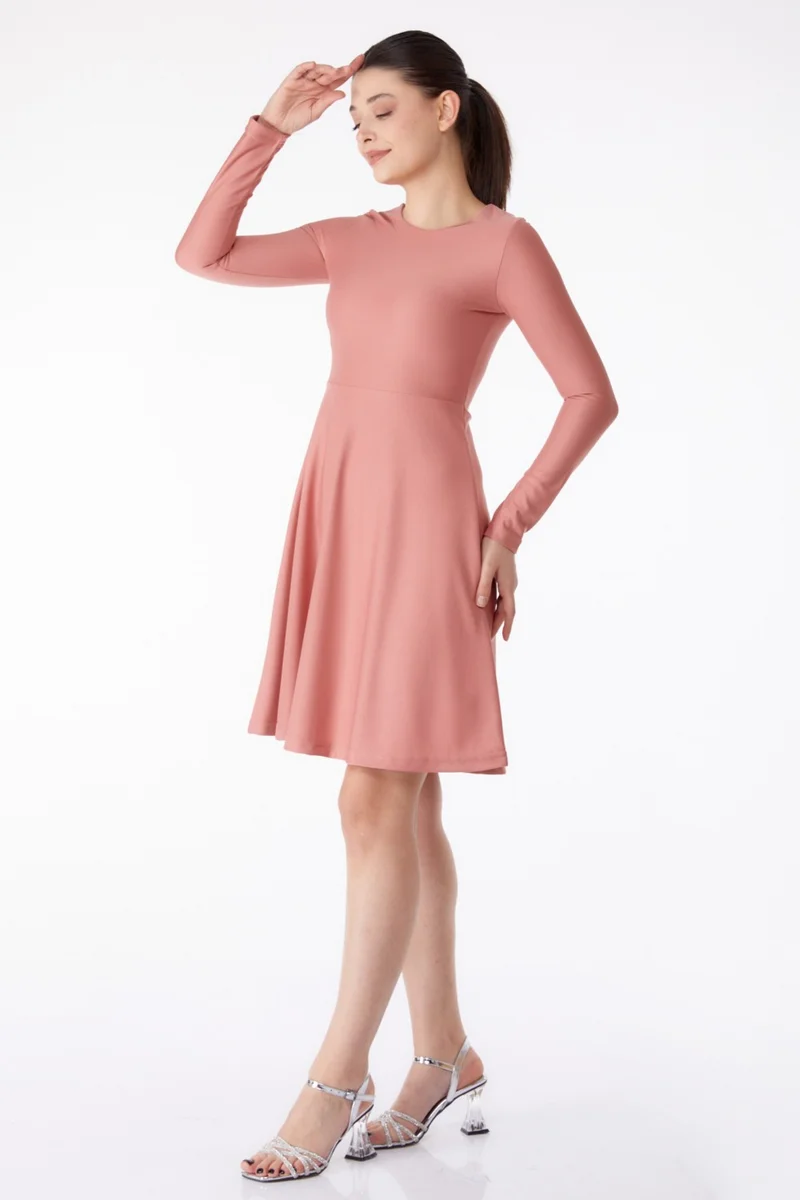 Tofisa Plain Crew Neck Women's Pink Mini Evening Dress - 13191