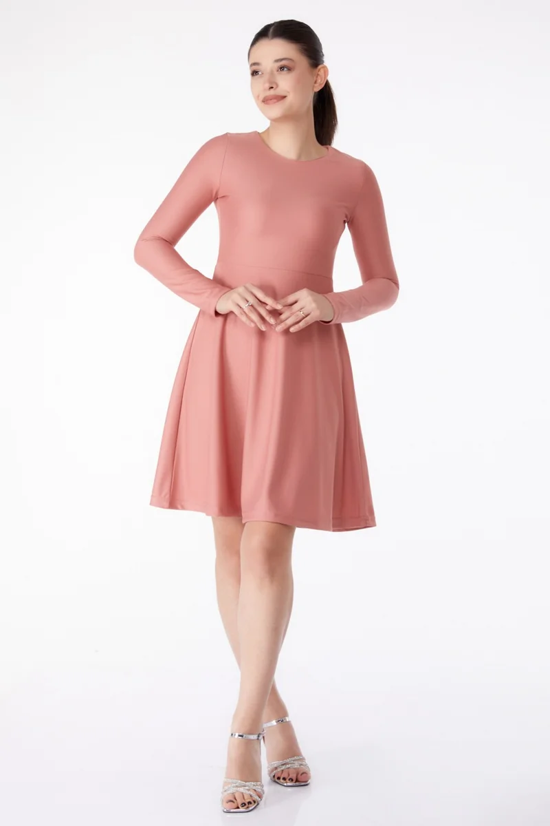 Tofisa Plain Crew Neck Women's Pink Mini Evening Dress - 13191