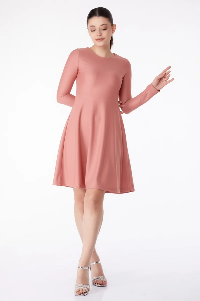 Tofisa Plain Crew Neck Women's Pink Mini Evening Dress - 13191