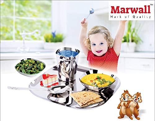 MARWALL 5 Pcs Cartoon Laser Print Stainless Steel Kids Dinner SetSquare2 Bowls 1 Glass 1 Spoon 1 Plate - Image 3