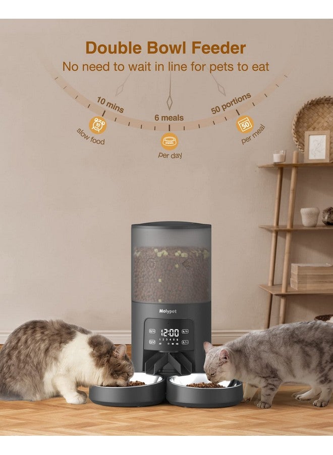 Molypet Automatic Cat Feeders For 2 Cats  6L Cat Food Dispenser With Double Bowls, Programmable Timed Cat Feeder Up To 6 Meals Per Day With 10S Voice Recorder, Support Dual Power Supply - Image 2