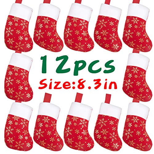 DIYASY Christmas Mini Stockings12 Pcs Felt Glitter Snowflake Stockings for Christmas Tree and Room Ornament Decoration and Gift Holder8Inches