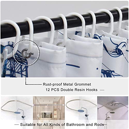 DESIHOM Blue Nautical Octopus Shower Curtain Set, Funny Ocean Kraken Shower Curtains for Bathroom, Beach Coastal Pirate Map Decor Polyester Fabric-72" x 72" - Image 4
