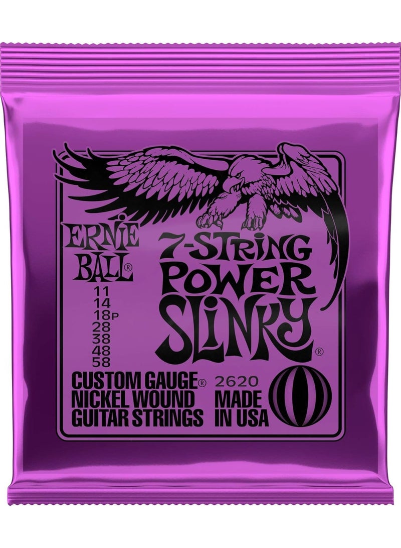 Ernie Ball P02620 Power Slinky 7‑String Nickel Wound Electric Guitar Strings – 11–58 Gauge