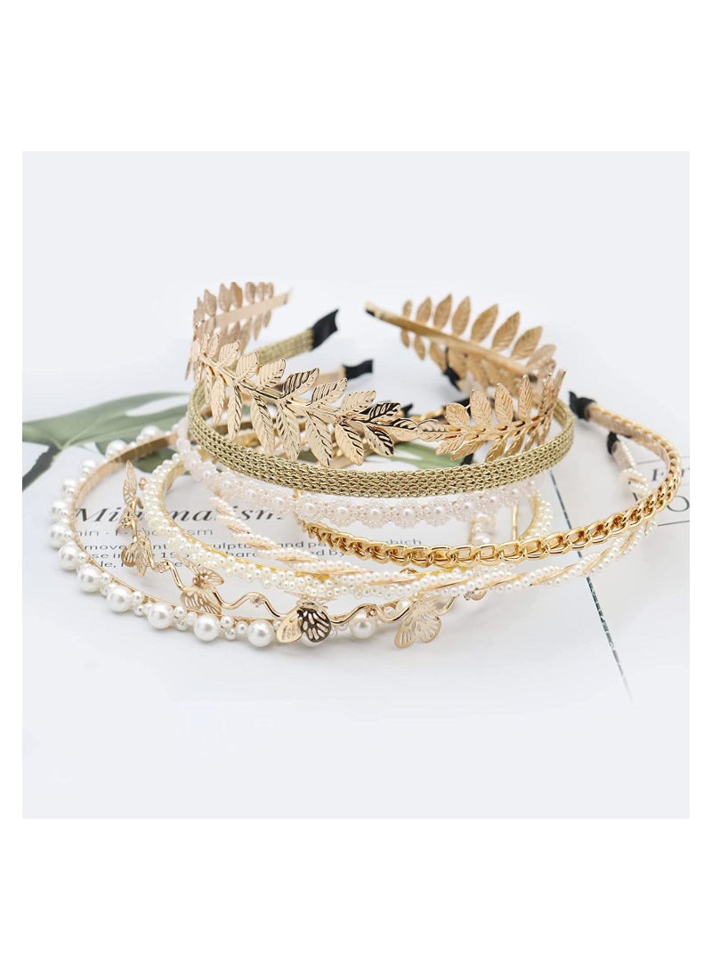 ORiTi 8 PCS Headbands Gold Pearls Metal Butterfly Flower Bridal Wedding Hair Accessories for Women Gift - Image 4