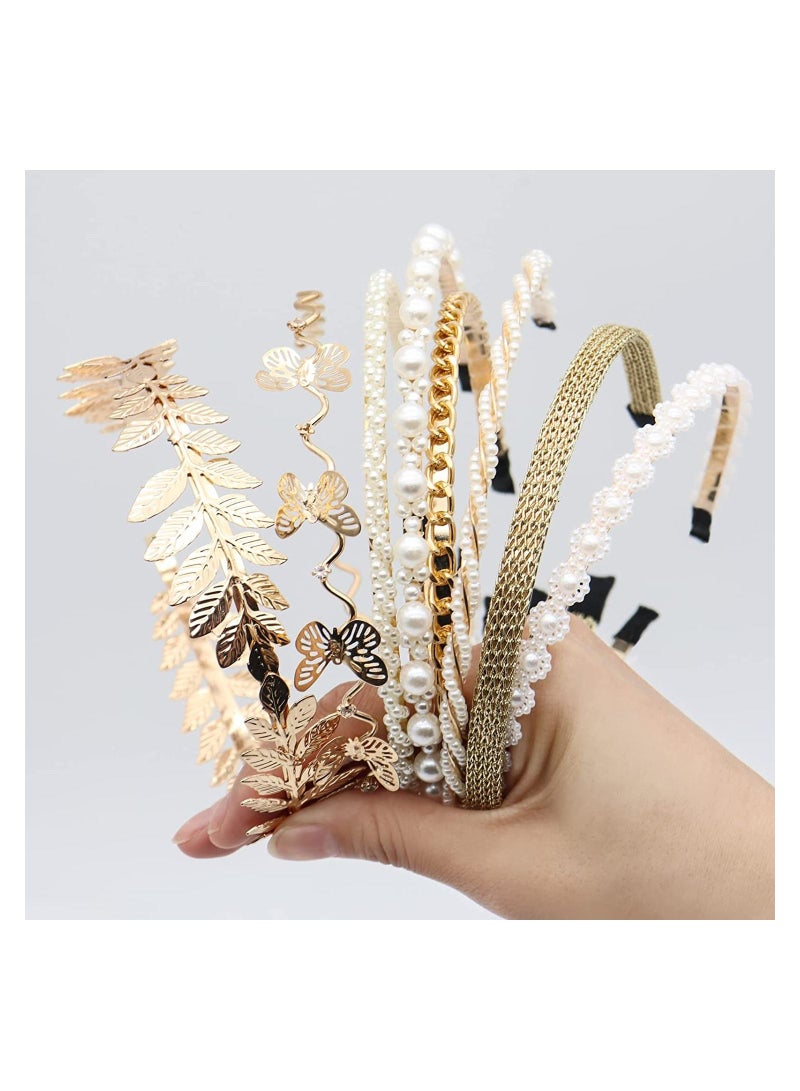 ORiTi 8 PCS Headbands Gold Pearls Metal Butterfly Flower Bridal Wedding Hair Accessories for Women Gift - Image 3