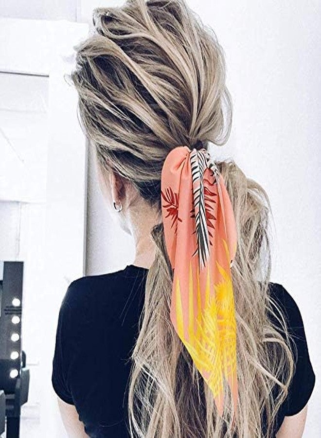 Minta 6 Pcs Hair Scarf Scrunchies,Tropical Style Chiffon Floral Scrunchie Scarf Ponytail Holder with Bows,Flower Pattern Ponytail Scarf - Image 2