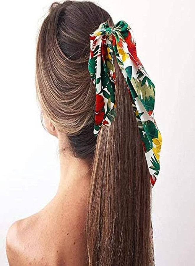 Minta 6 Pcs Hair Scarf Scrunchies,Tropical Style Chiffon Floral Scrunchie Scarf Ponytail Holder with Bows,Flower Pattern Ponytail Scarf - Image 3