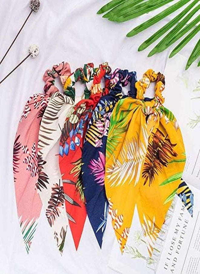 Minta 6 Pcs Hair Scarf Scrunchies,Tropical Style Chiffon Floral Scrunchie Scarf Ponytail Holder with Bows,Flower Pattern Ponytail Scarf - Image 4