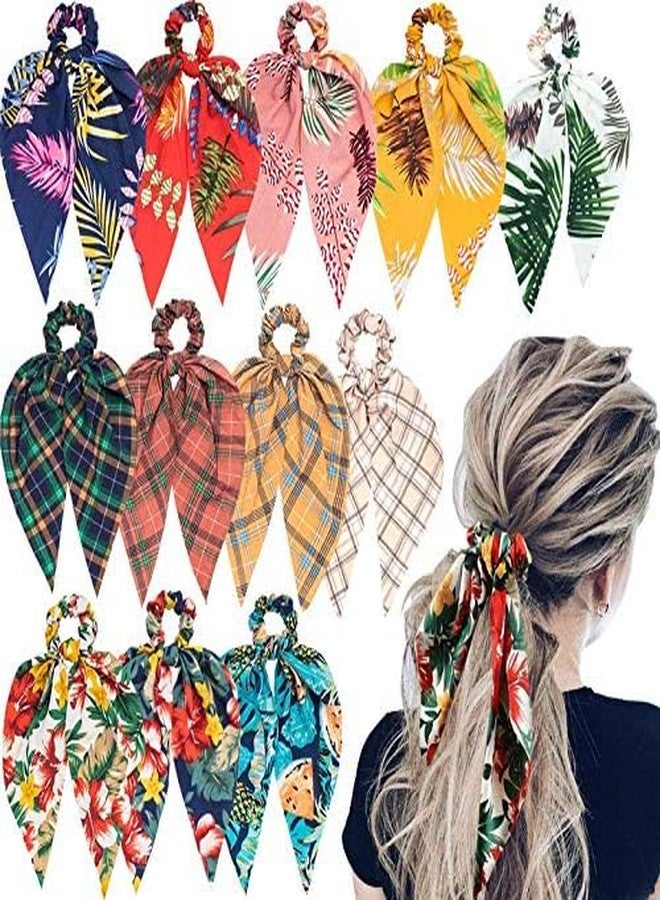 Minta 6 Pcs Hair Scarf Scrunchies,Tropical Style Chiffon Floral Scrunchie Scarf Ponytail Holder with Bows,Flower Pattern Ponytail Scarf - Image 1