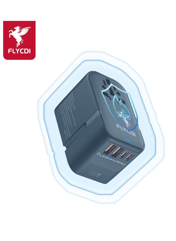 فلاي سي دي اي  محول سفر عالمي FLYCDI بقوة 65 وات مع كابل شحن مدمج بطول 50 سم | 5 منافذ – 2× USB-A 20 وات، 2× USB-C 20 وات، 1× USB-C 65 وات | شحن سريع ومحمول - Image 1