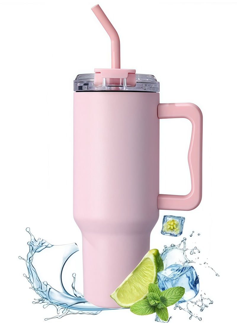 Generic Flip-top sippy cup with leak-proof lid, 40 oz | Built-in straw and handle | Travel-friendly cup holder | Stainless steel thermos | BPA-free - Image 1