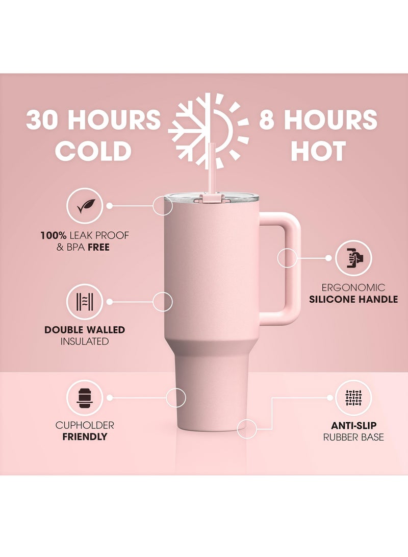 Generic Flip-top sippy cup with leak-proof lid, 40 oz | Built-in straw and handle | Travel-friendly cup holder | Stainless steel thermos | BPA-free - Image 2