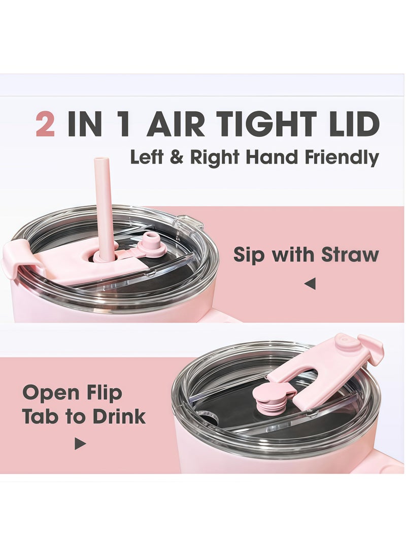 Generic Flip-top sippy cup with leak-proof lid, 40 oz | Built-in straw and handle | Travel-friendly cup holder | Stainless steel thermos | BPA-free - Image 4