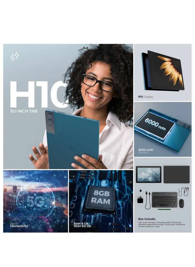 HEATZ - 10.1 Inch 5G Premium Tablet H10 Blue 8GB RAM 512GB ROM With Wireless Keyboard and Mouse - Image 1