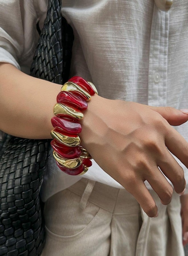 MIFYNN Acrylic Chunky Bangle Bracelets for Women Stackable Stretch Resin Bracelet Minimalist Colorful Bangle Vintage Boho Chic Wristband Jewelry for Women (Wine Red) - Image 2