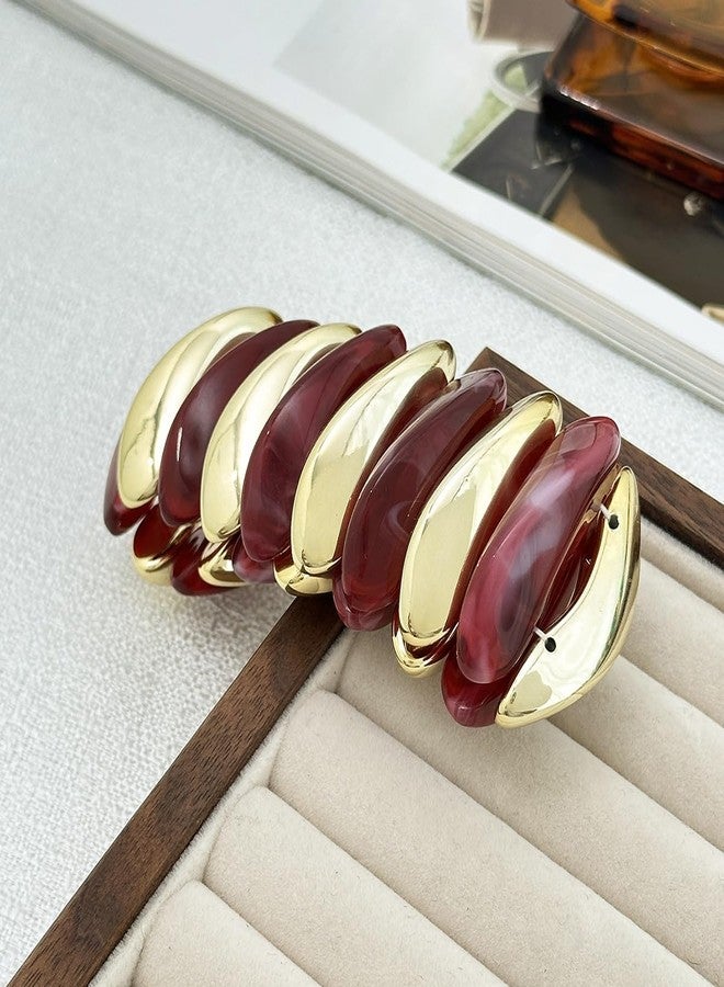 MIFYNN Acrylic Chunky Bangle Bracelets for Women Stackable Stretch Resin Bracelet Minimalist Colorful Bangle Vintage Boho Chic Wristband Jewelry for Women (Wine Red) - Image 4