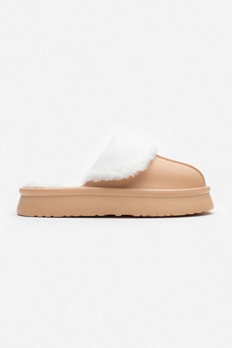 نيشانتاشي شوز Akali Nude Matte Furry Flat Sole Women's Home Slippers
