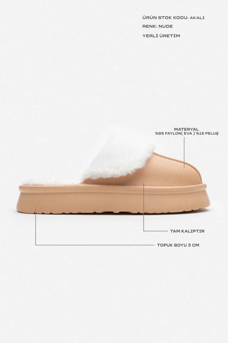 نيشانتاشي شوز Akali Nude Matte Furry Flat Sole Women's Home Slippers