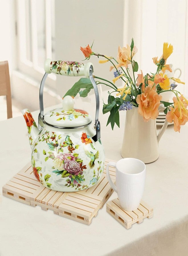 Leebright Floral Vintage Enamel Tea Kettle Bird Bloom Country Cream Teapot Watercolor Hot Water Coffee Kettle Pot 2.5L Enamel Tea Pot with Ceramic Handle for Stovetop Kitchen Home Decor - Image 4