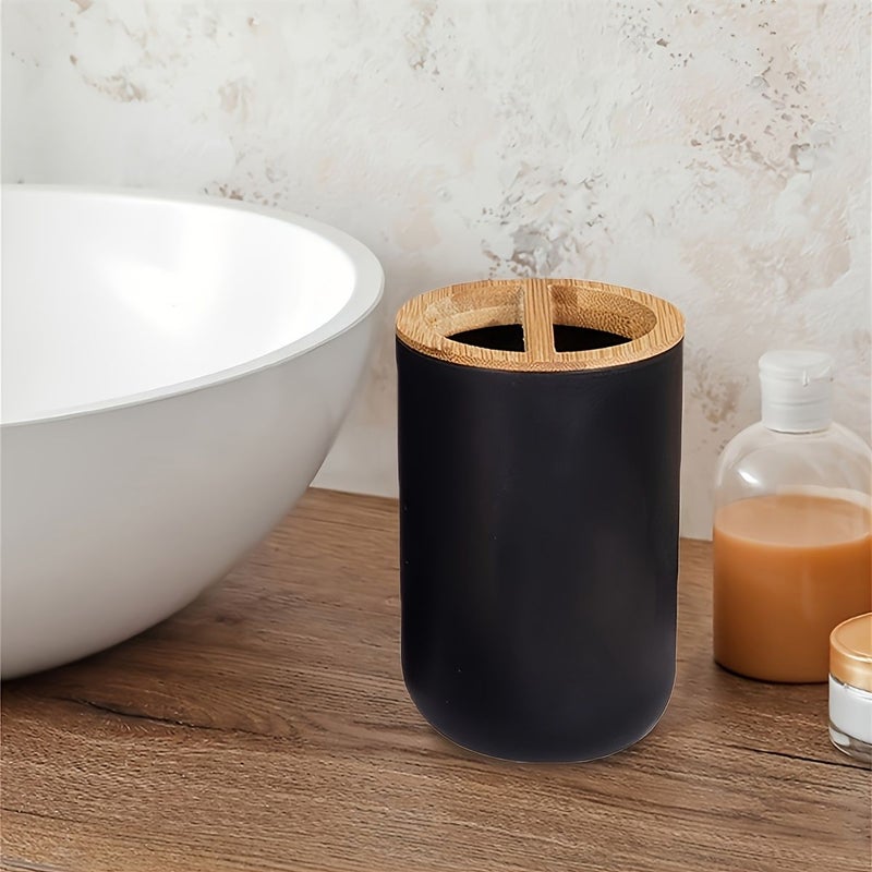 Black Freestanding Toothbrush Toothpaste Holder Durable Plastic No Drill Adhesive Space Saving - Image 5