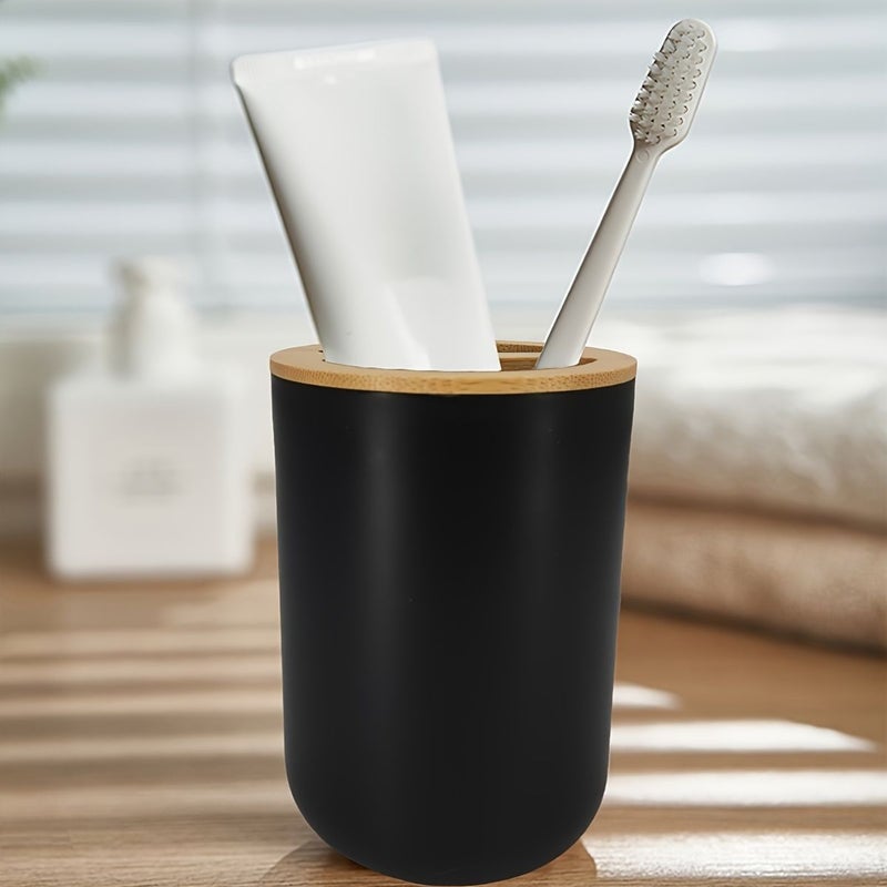 Black Freestanding Toothbrush Toothpaste Holder Durable Plastic No Drill Adhesive Space Saving - Image 3