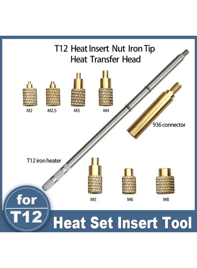 T12 Heater With Tips Hot Melt Brass Knurled Nut Insertion Tip Adapter Kit M2 M3 M4 M5 M6 M8 - Image 1