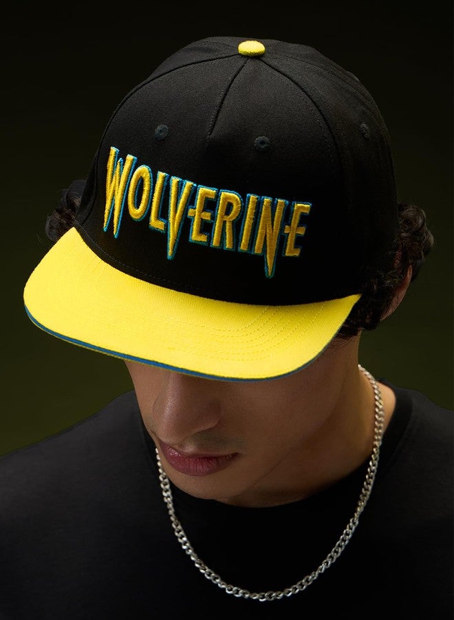 The Souled Store Snapback: Wolverine Unisex Black Embroidered Free Size Coton Flat Brim Snapback Caps - Image 2