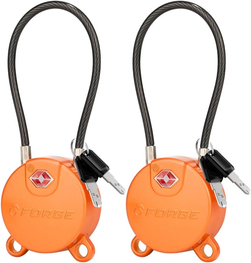 Forge TSA Approved Luggage Locks Ultra-Secure Dimple Key Cable Locks for Travel with Zinc Alloy Body- 2 Orange Locks - Image 1