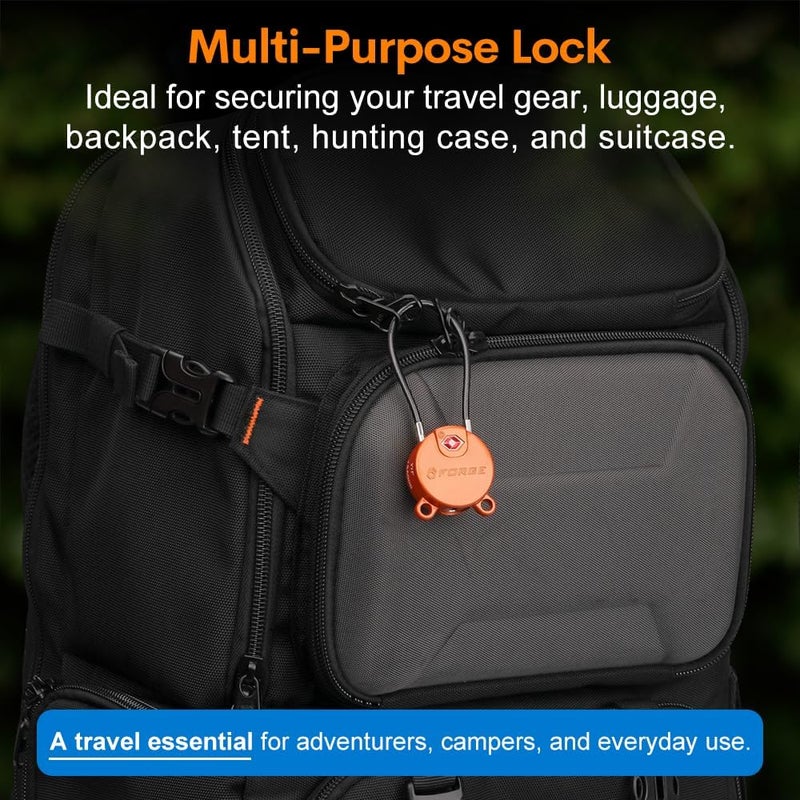 Forge TSA Approved Luggage Locks Ultra-Secure Dimple Key Cable Locks for Travel with Zinc Alloy Body- 2 Orange Locks - Image 4
