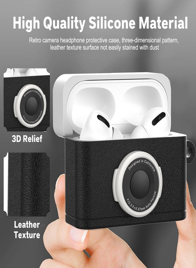 valkit حافظة فالكيت متوافقة مع Airpods Pro 3 لطيفة مع مجموعة تنظيف، تصميم كاميرا لحافظة Air pod Pro 3 مع سلسلة مفاتيح، حافظة واقية ناعمة من السيليكون مضادة للصدمات لـ Airpods Pro 3 جيل للرجال والنساء (أسود) - Image 3