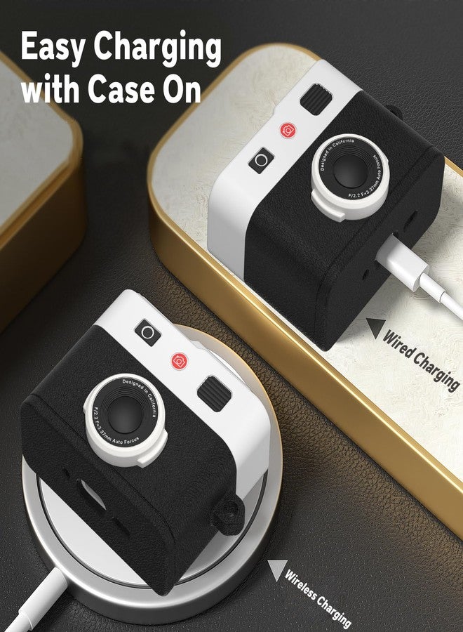 valkit حافظة فالكيت متوافقة مع Airpods Pro 3 لطيفة مع مجموعة تنظيف، تصميم كاميرا لحافظة Air pod Pro 3 مع سلسلة مفاتيح، حافظة واقية ناعمة من السيليكون مضادة للصدمات لـ Airpods Pro 3 جيل للرجال والنساء (أسود) - Image 4