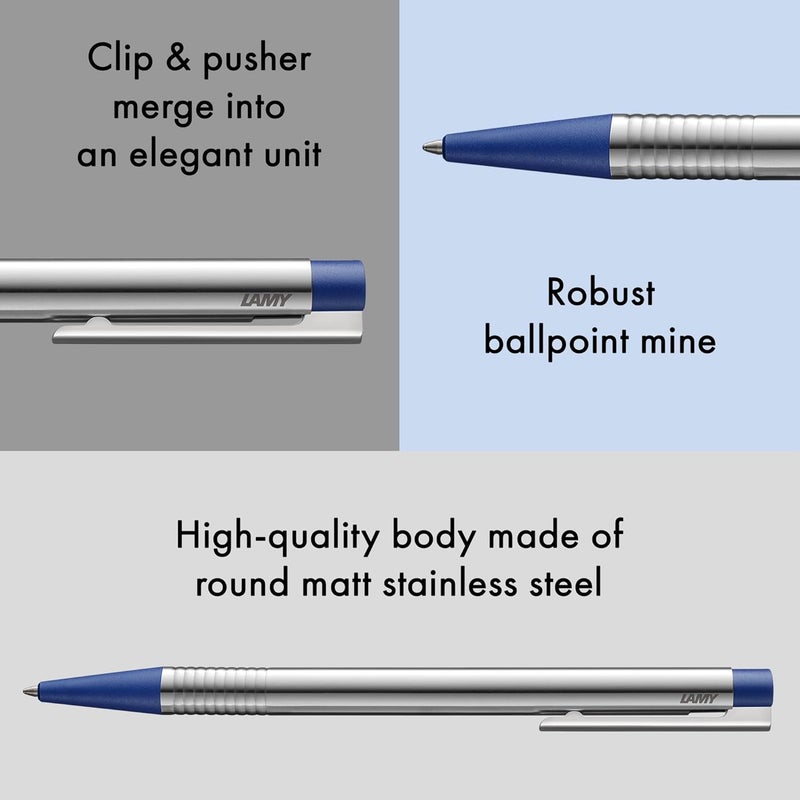 LAMY logo DB03801 Retractable Ballpoint Pen - Blue with Stainless Steel Finish - Image 3